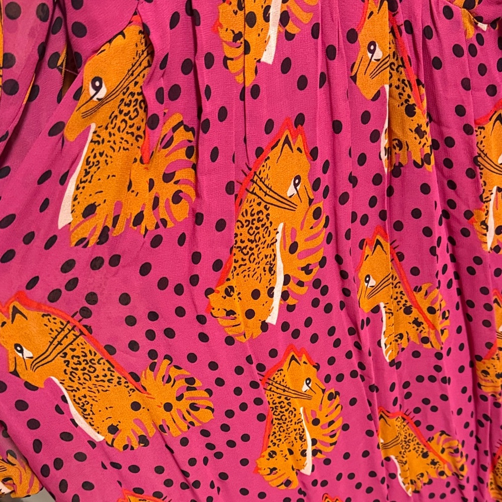 NWT RARE FARM Rio Pink and Orange Maxi Dress with polka dots AND leopards 🐆 - Picture 3 of 5